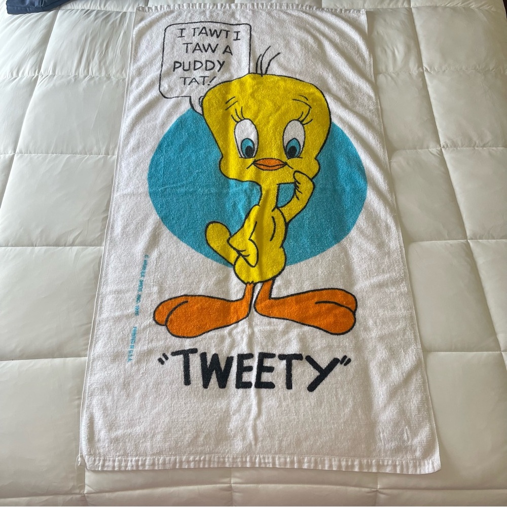Vintage 1970s Franco Looney Tunes Tweety Bird Towel 26.5x49.5" 1976
